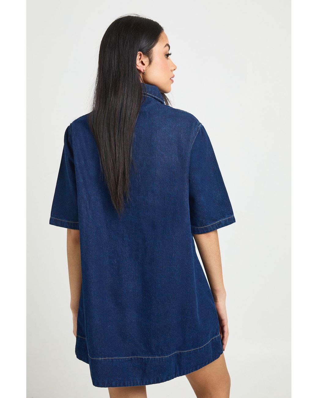 Boohoo Blue Short Sleeve Denim Dress