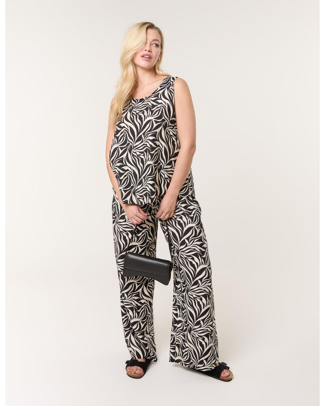 Blue Vanilla White Leaf Print Vest And Trouser Set