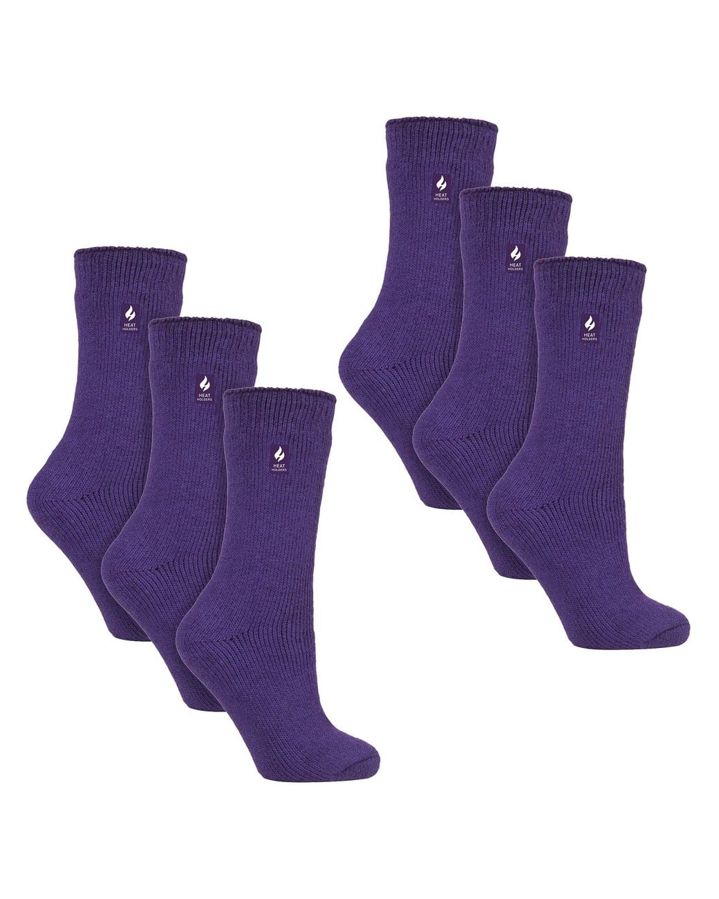 Heat Holders Purple 6 Pairs Ladies Original Thick Winter Thermal Socks