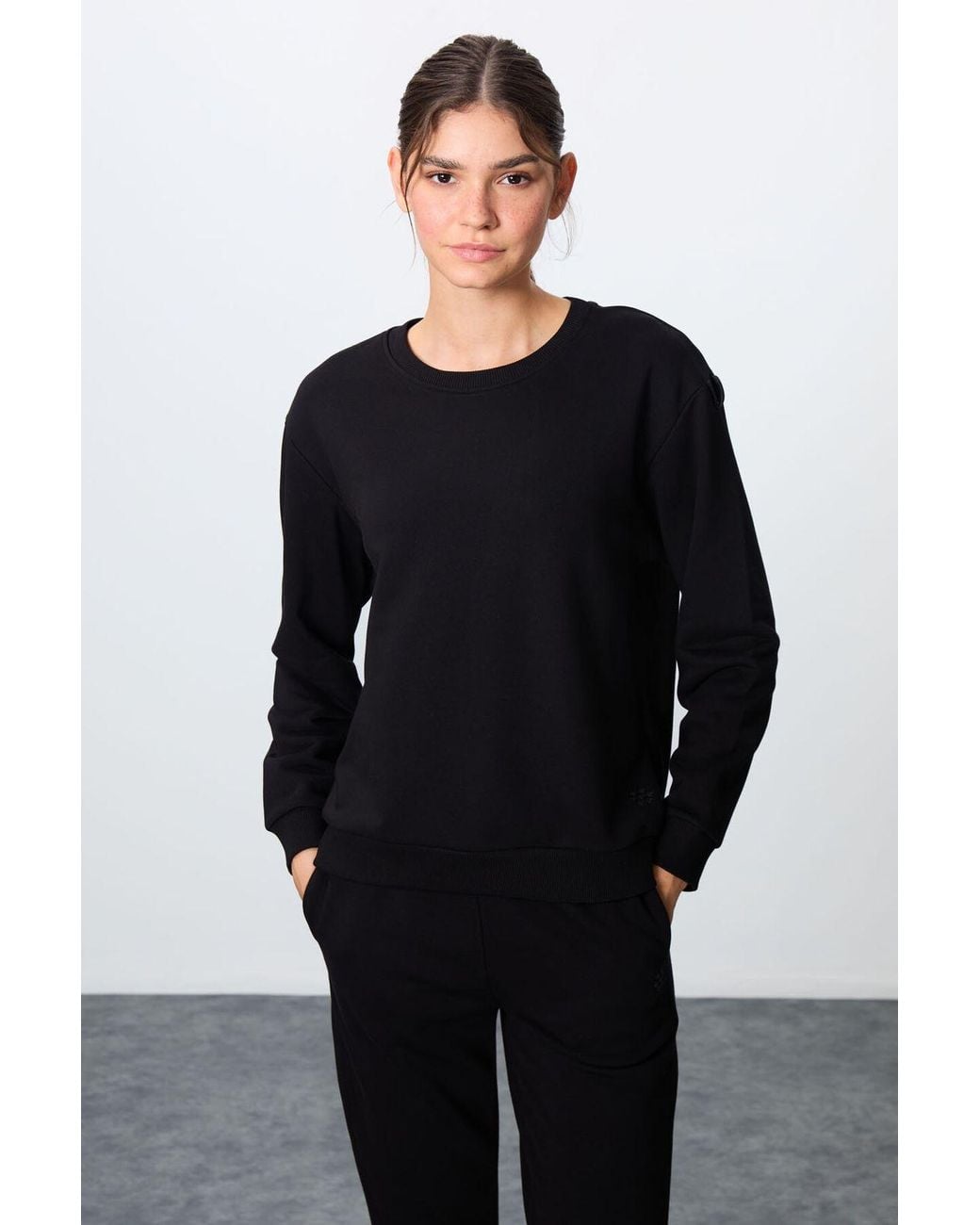 TOMMY LIFE Black Oversized Cotton- Sweatshirt And Pants Set