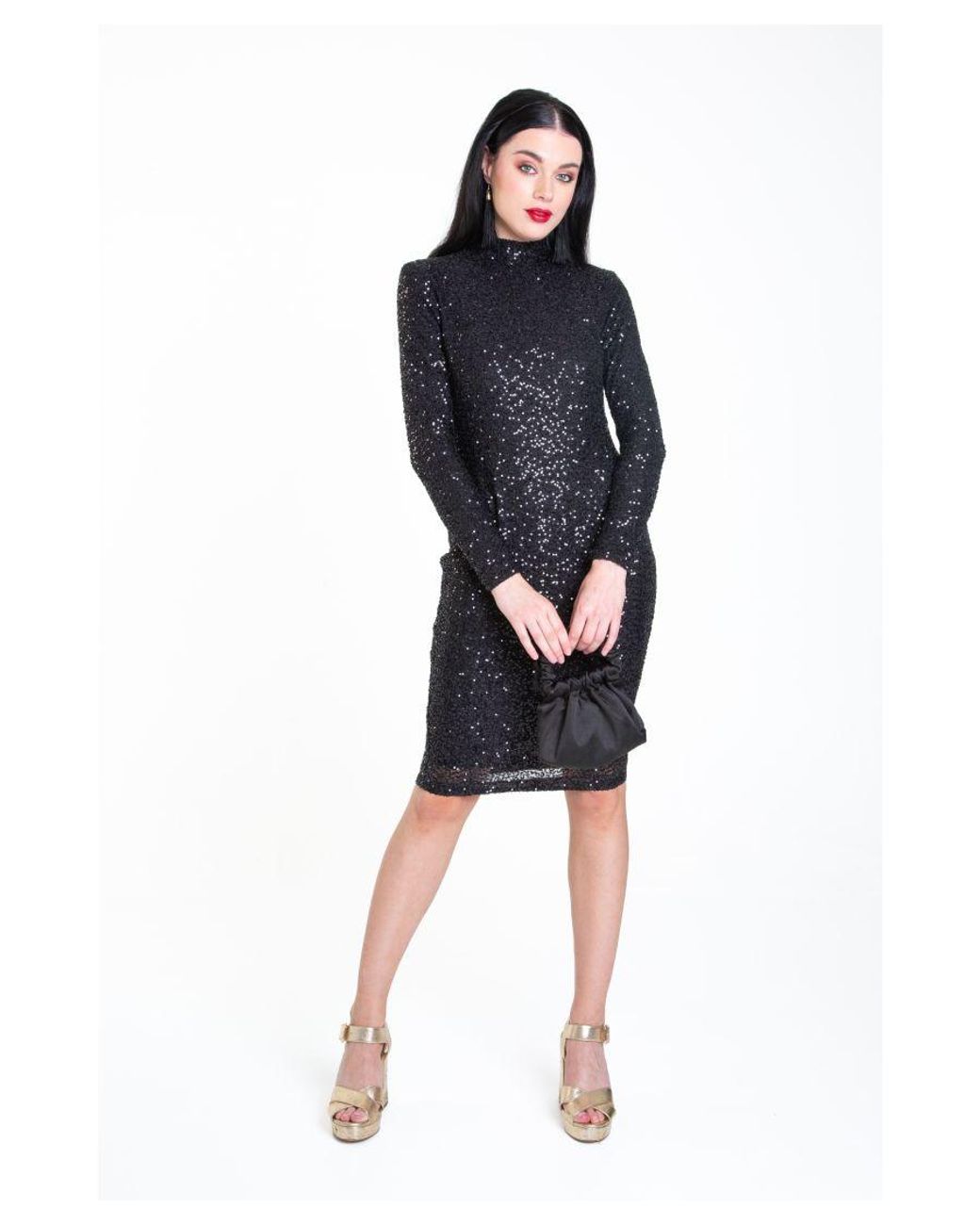 Gini London Black Sequin High Neck Bodycon Dress