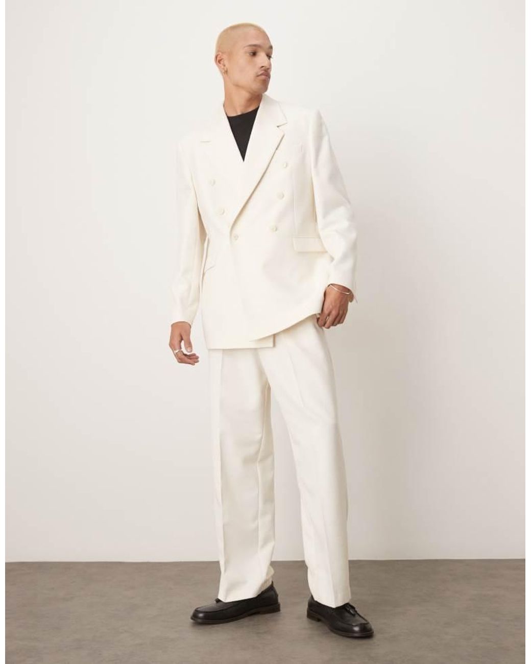ASOS Natural Double Breasted Relaxed Longline Suit Jacket for men