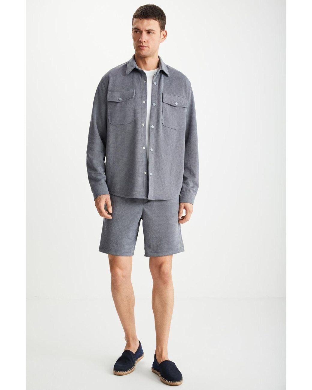 Grimelange Blue Jersey Drawstring Pocket Shorts for men