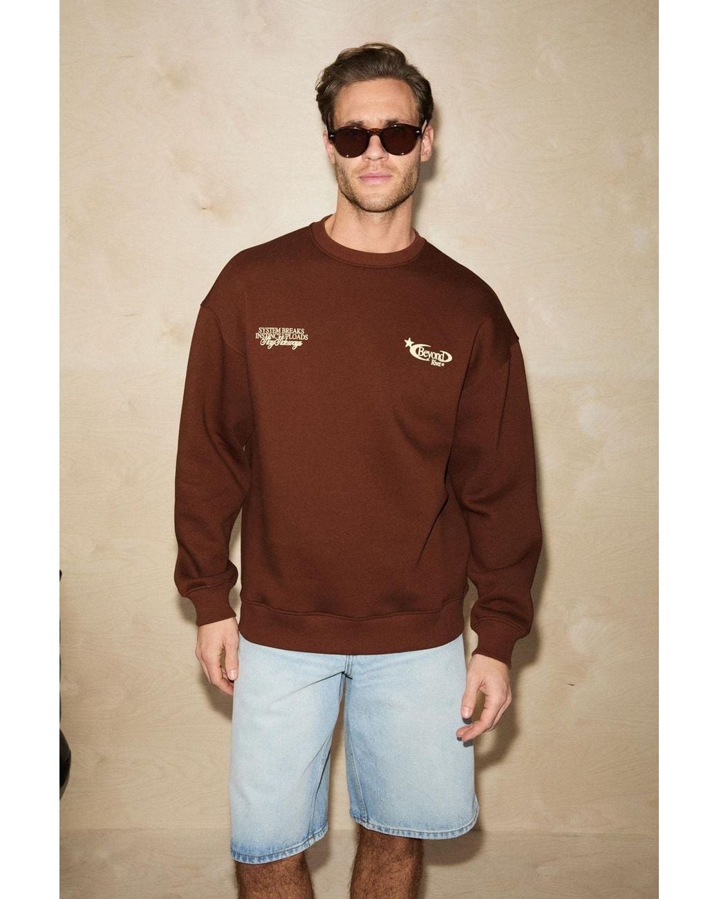 Grimelange Brown Relaxed Ribbed Pullover Sweatshirt for men