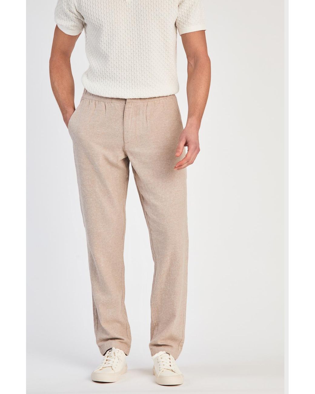 Nines Natural Linen Blend Classic Fit Trousers for men