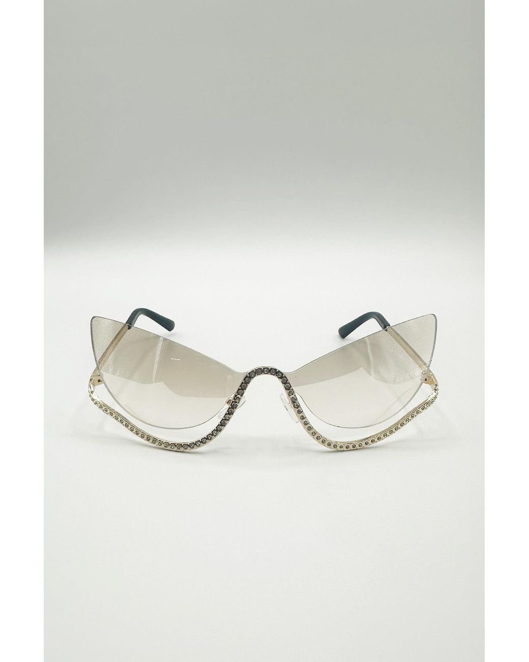 SVNX Natural Butterfly Dimante Rimless Sunglasses