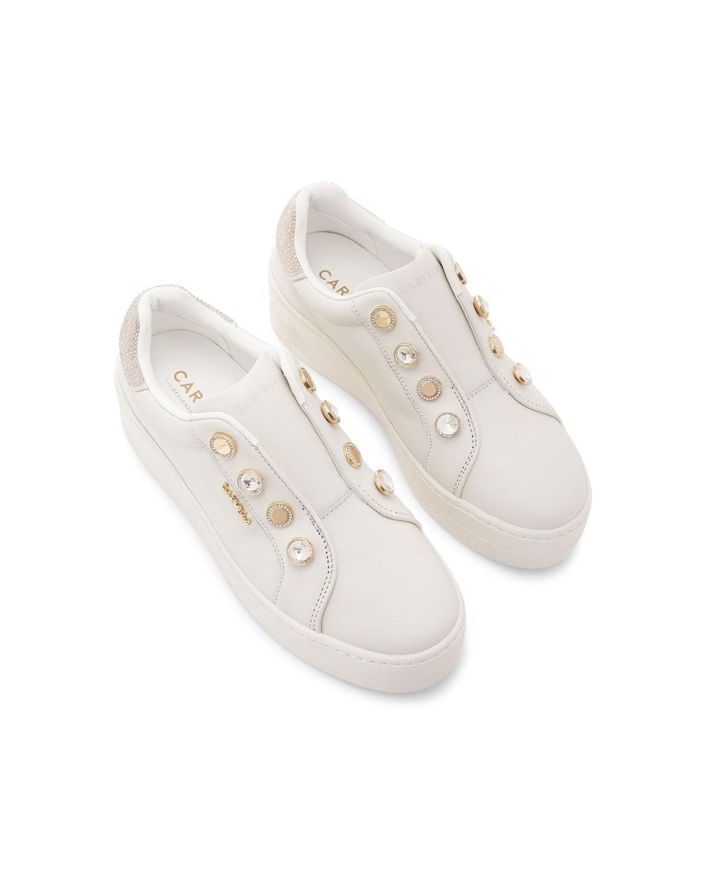 Carvela Kurt Geiger White Leather Connected Laceless Coin Sneakers