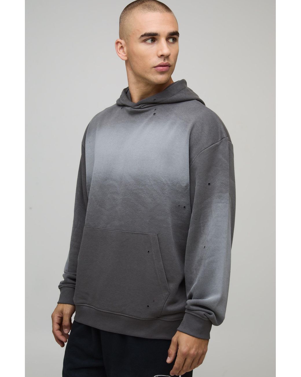 BoohooMAN Gray Oversized Washed Loopback Hoodie Cotton for men