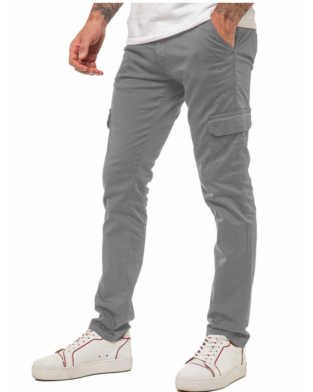 Enzo Gray Cargo Combat Chinos for men