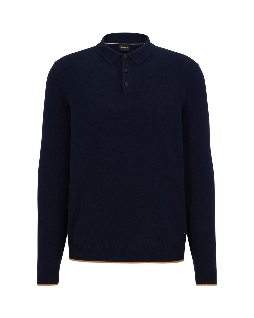Boss Blue Collared Neck Long Sleeve Regular Fit Sweater for men