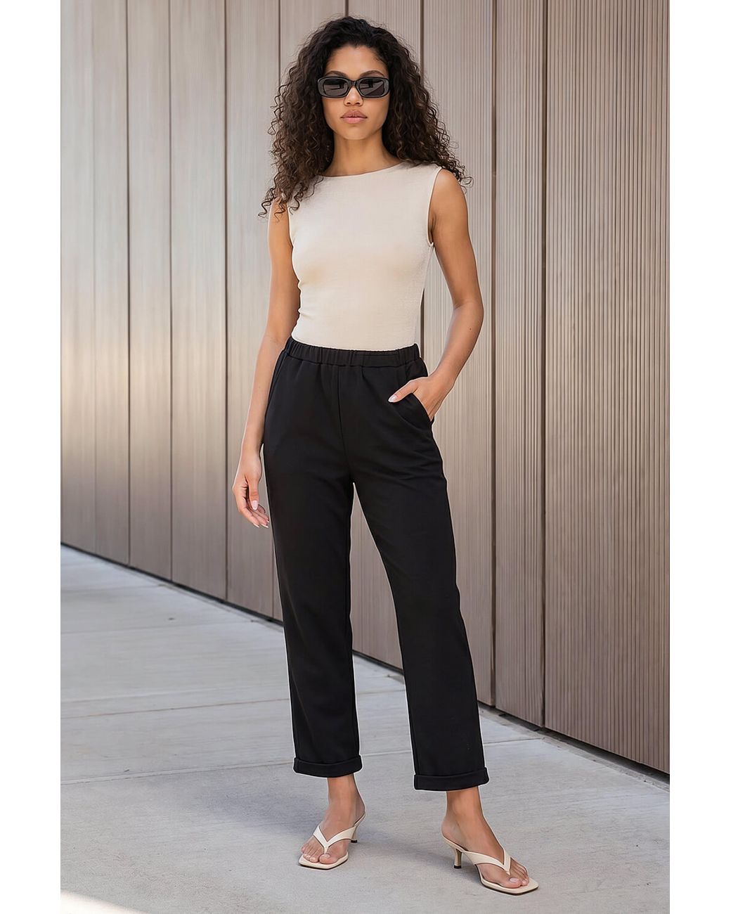 Roman Black Petite Turn Up Trouser