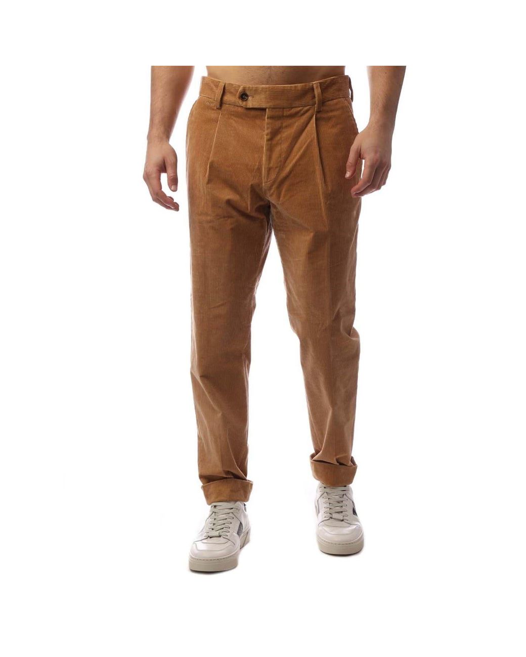 Boss Brown Perin Solid Patterned Roll Up Cuff Trousers for men