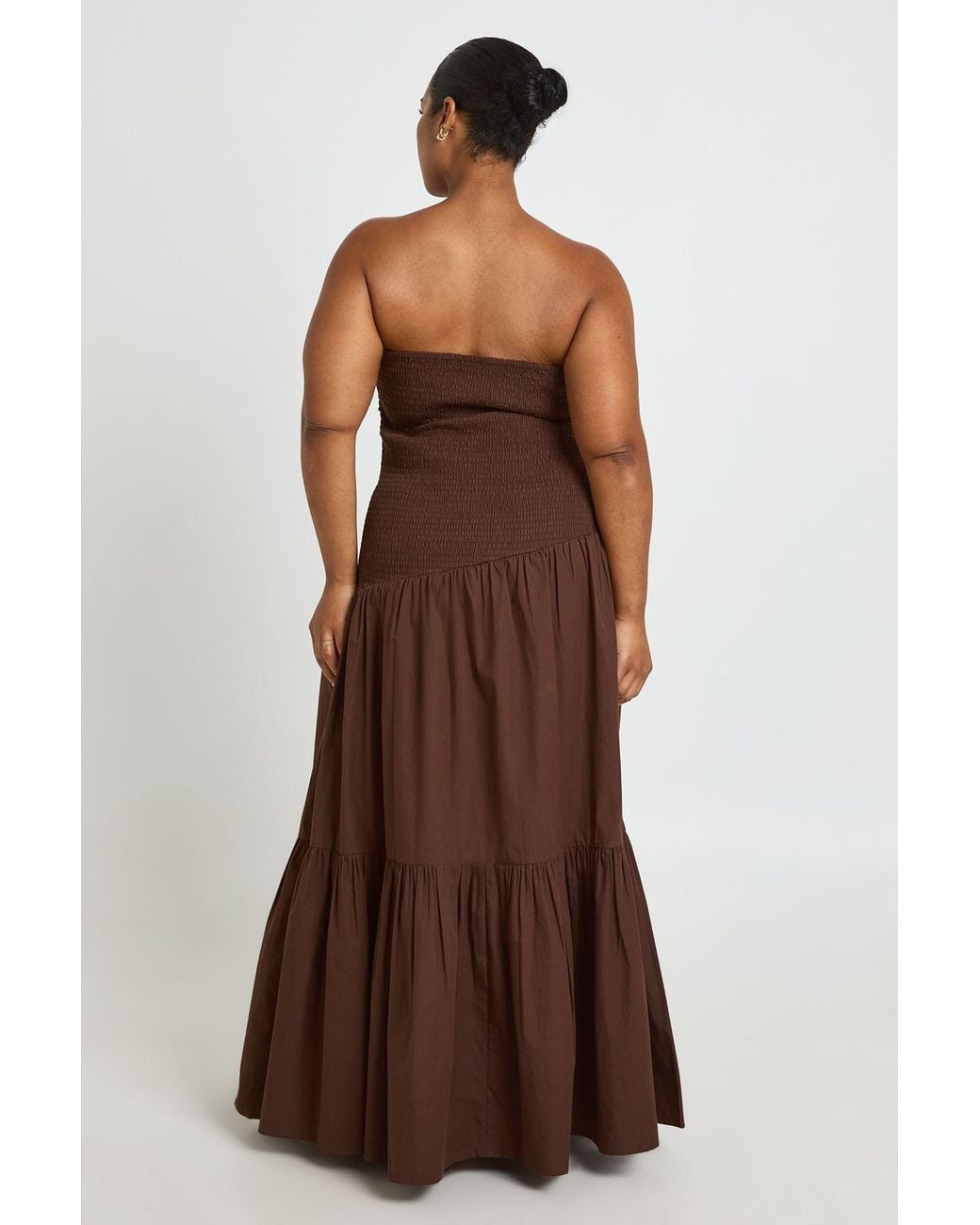 Boohoo Brown Plus Tiered Hem Bandeau Maxi Dress