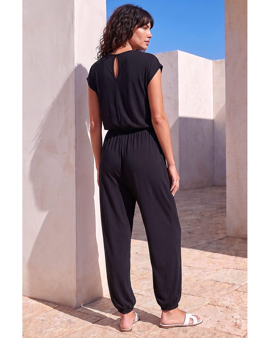 Roman Blue Elasticated Waist Jumpsuit