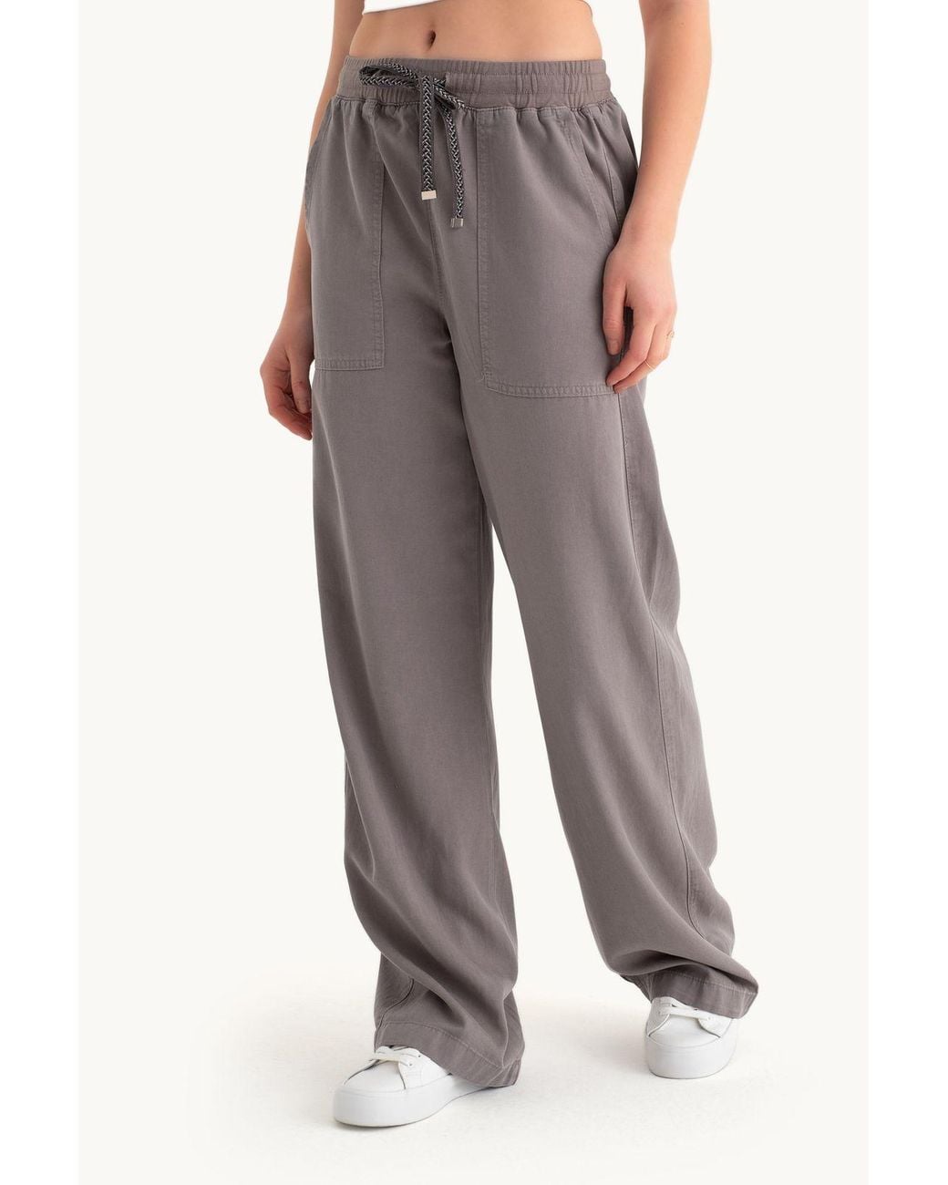 Hiccup Gray Mid Rise Drawstring Wide Leg Trousers With A Pocket Detail