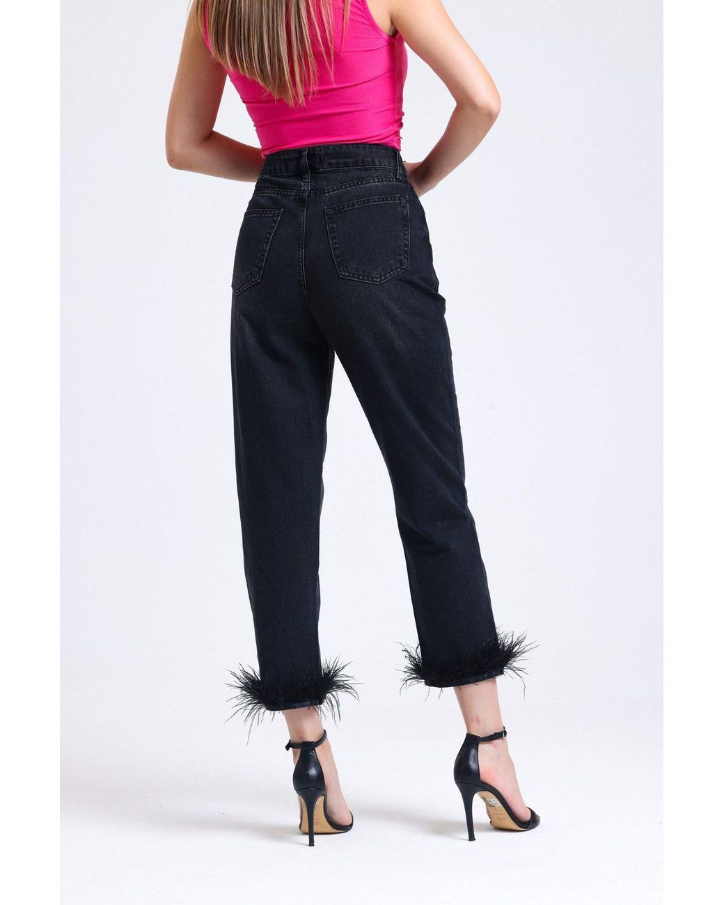 Hiccup Blue High Waist Mom-Fit Jeans With A Fur Hem