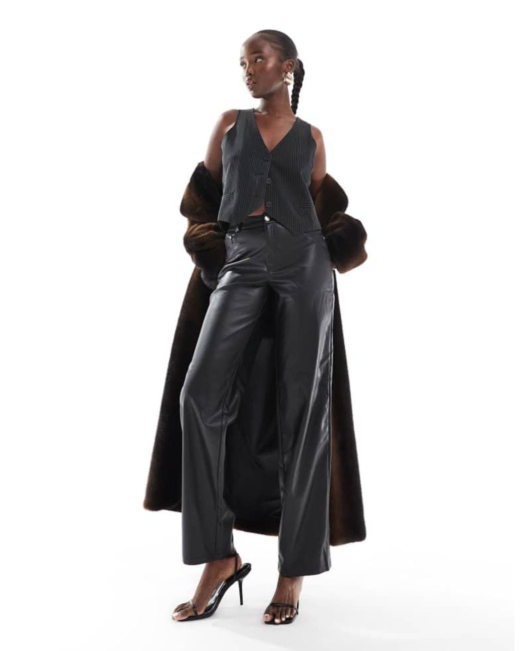 ONLY Black High Waist Faux Leather Straight Trousers
