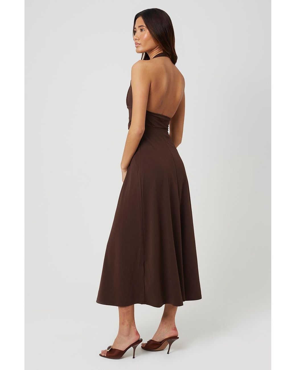 Brave Soul Brown Jersey Halterneck Midi Dress