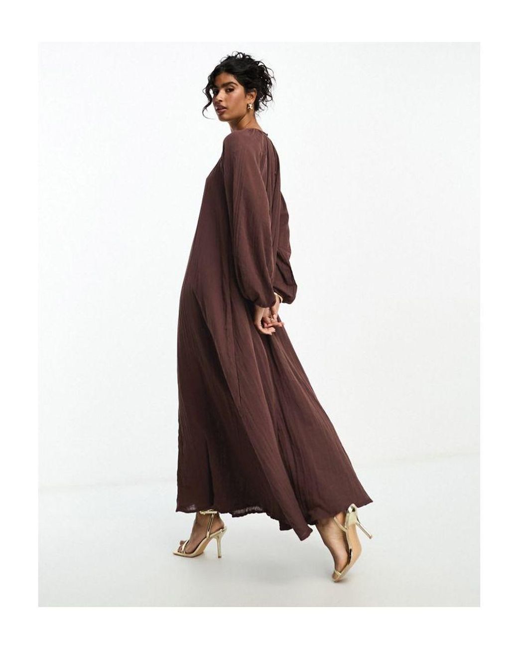 formal long sleeve brown dress Sheer Embellished Long Sleeve Evening Gown in Almond - 4