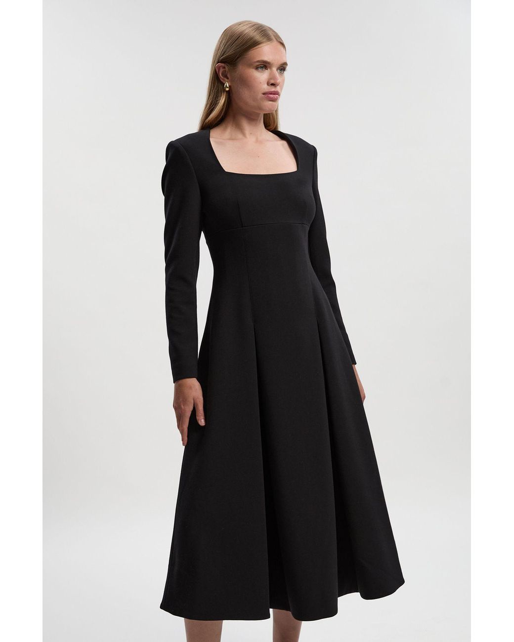 Karen Millen Black Compact Stretch Sweetheart Neckline Midi Dress