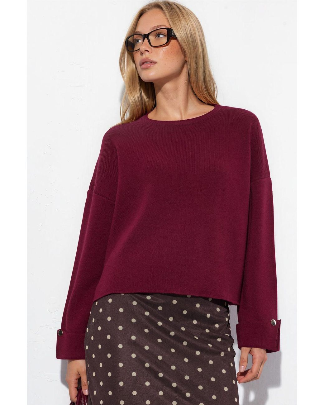 Hiccup Red Button Detailed Knit Sweater