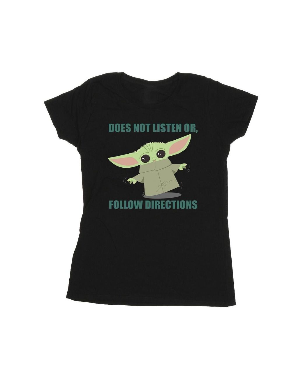 Star Wars Black Ladies The Mandalorian Grogu Does Not Listen Cotton T-Shirt