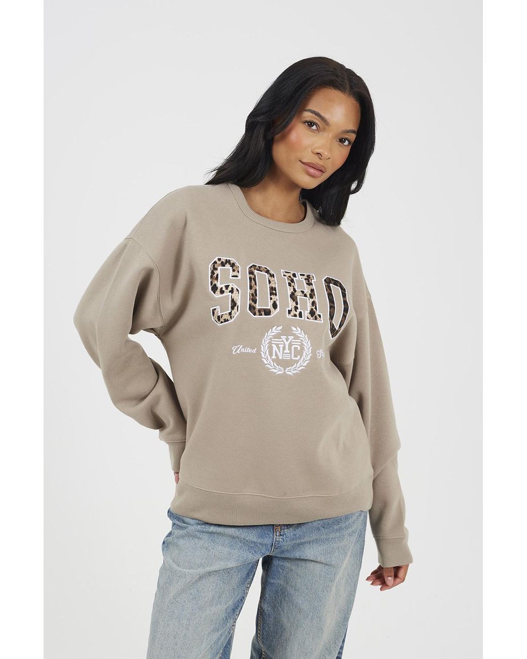 Brave Soul Natural Slogan Crew Neck Sweatshirt