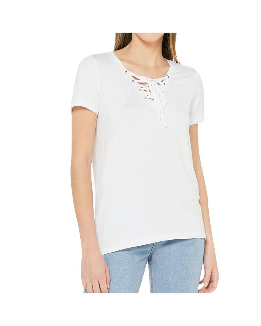 Brave Soul White Nicci T Shirts Short Sleeve Tops Drawstring Plain Blouse Tee