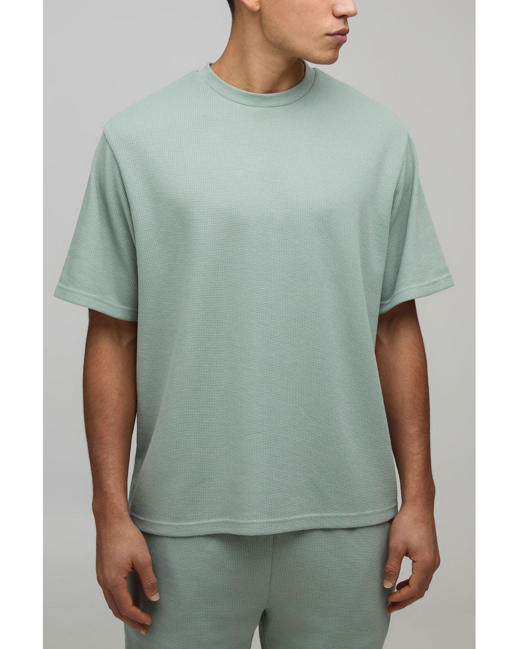 BoohooMAN Green Relaxed Fit Waffle T-Shirt for men
