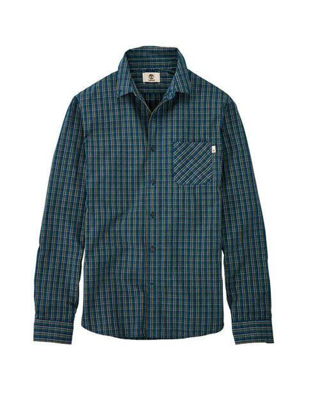 Timberland Blue Poplin Long Sleeve Button Up Plaid Shirt A1Azf C14 Textile for men
