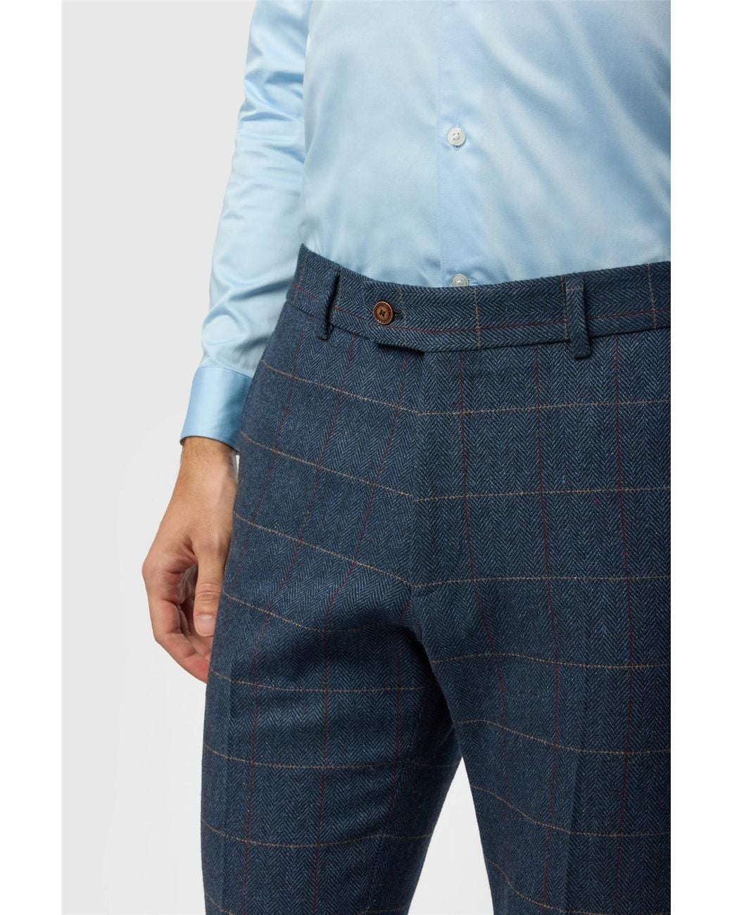 Antique Rogue Blue Flat Fronted Tailored Suit Trousers for men