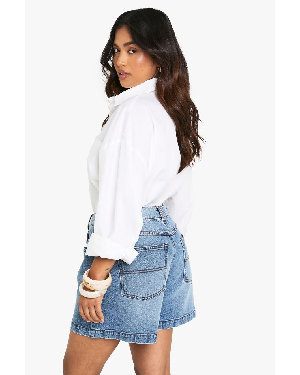 Boohoo Blue Petite Denim Boyfriend Short