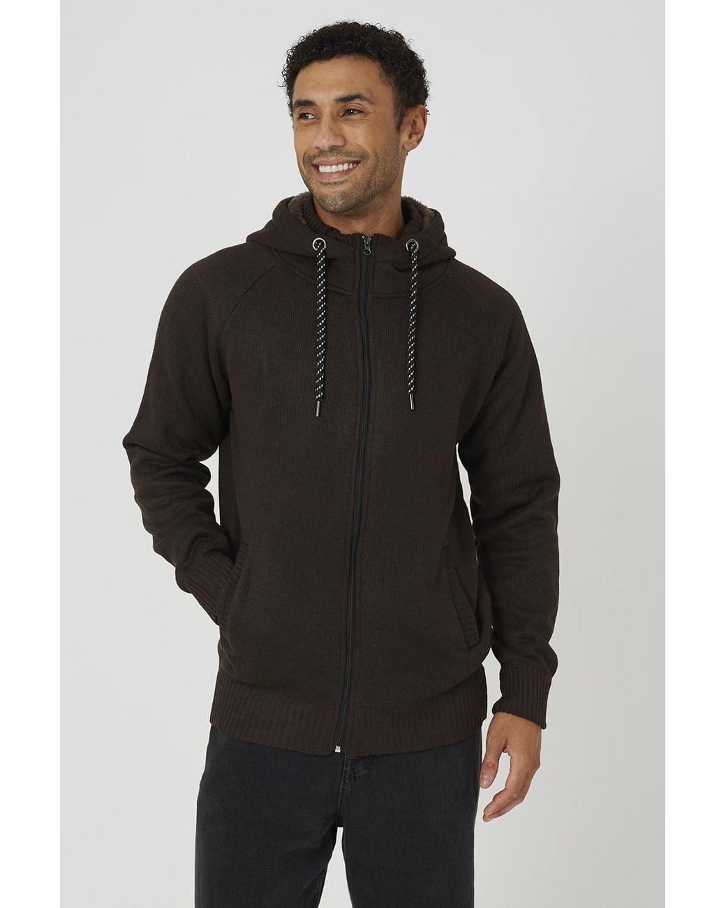 Brave Soul Black High Neck Zip Through Hoodie for men