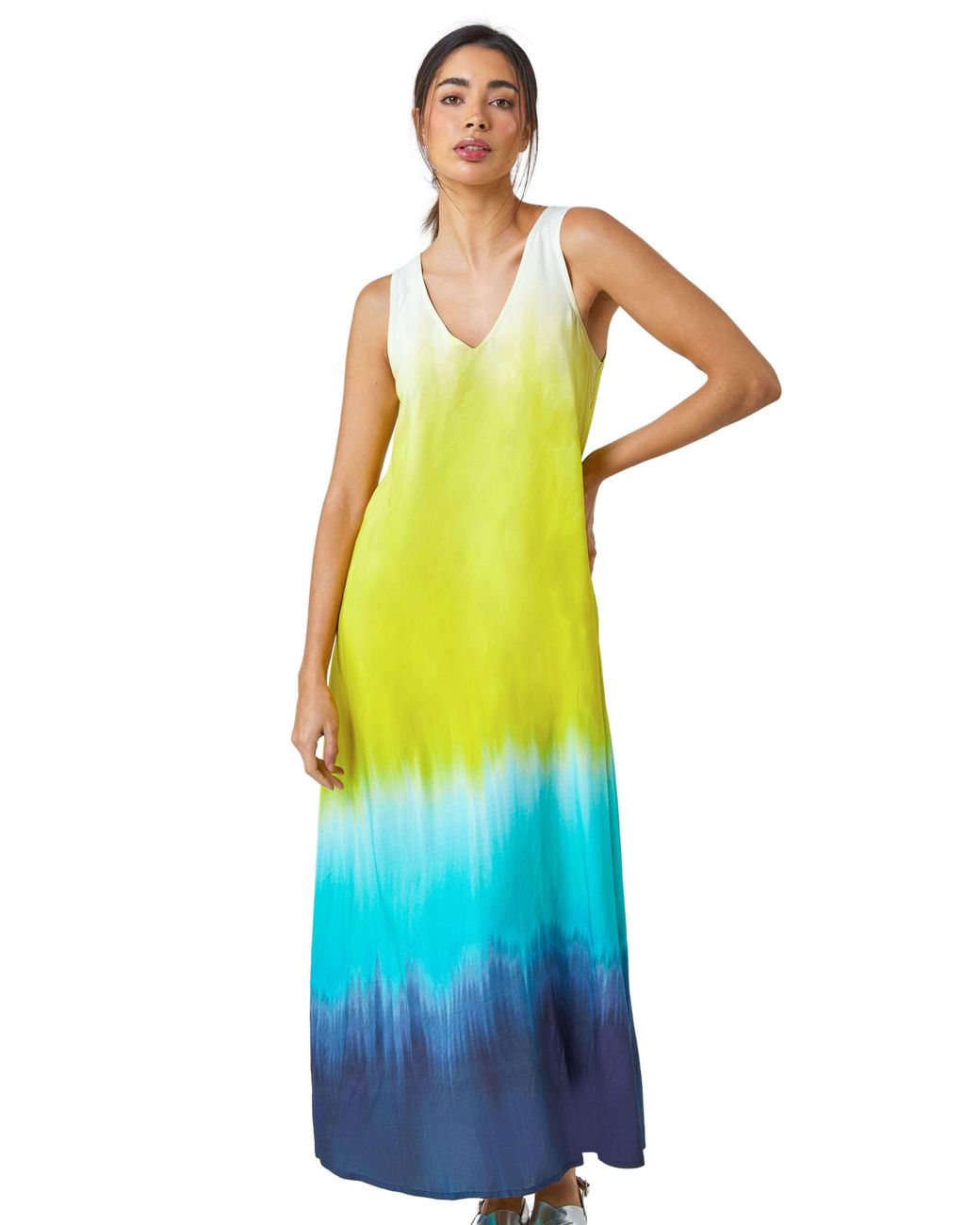 Roman White Sleeveless Ombre Midi Dress