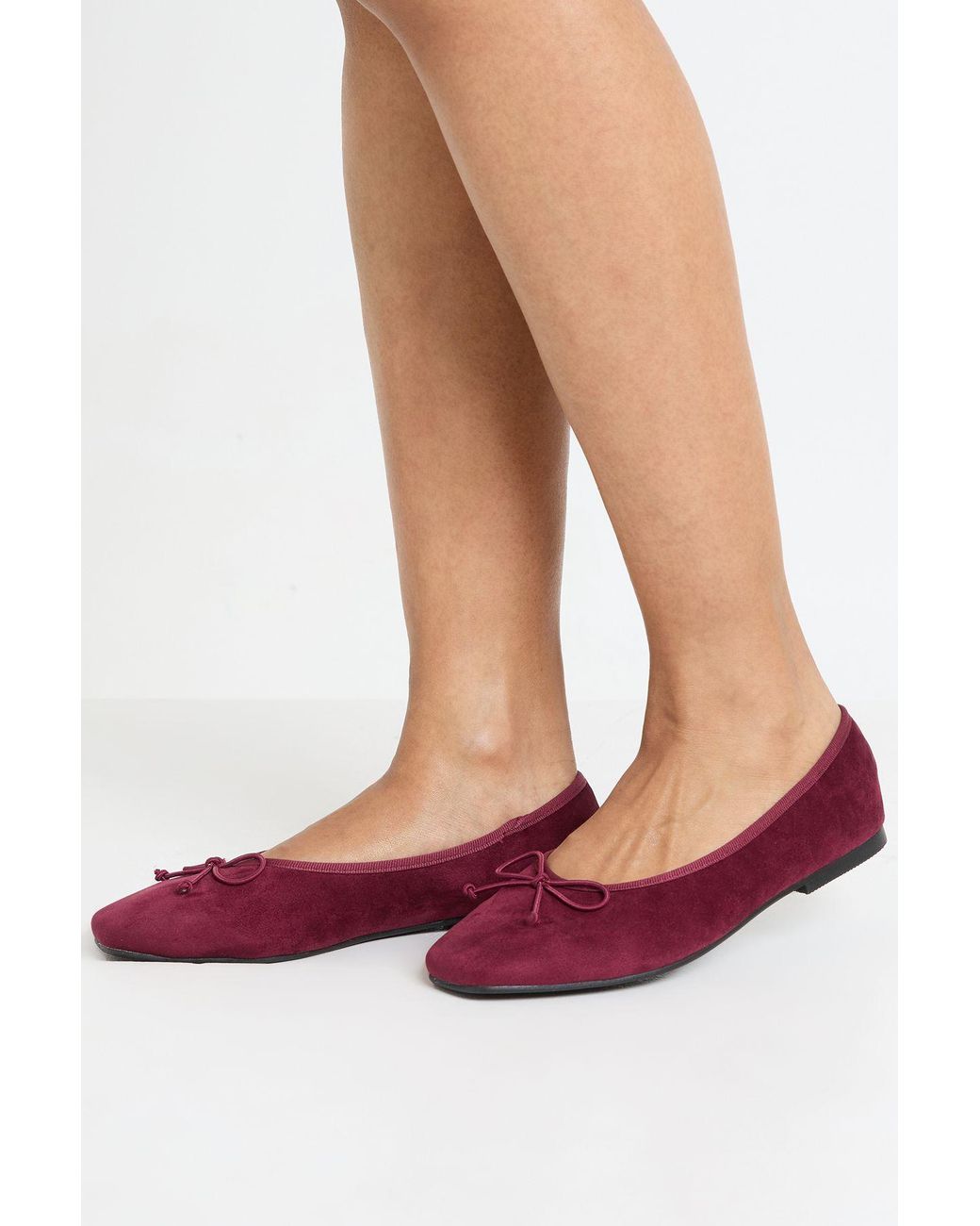 Boohoo Red Wide Fit Bow Detail Square Toe Ballet Flats