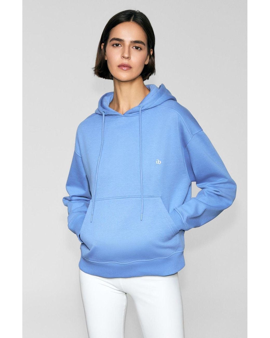 Grimelange Blue Hooded Pocket Regular Sweatshirt