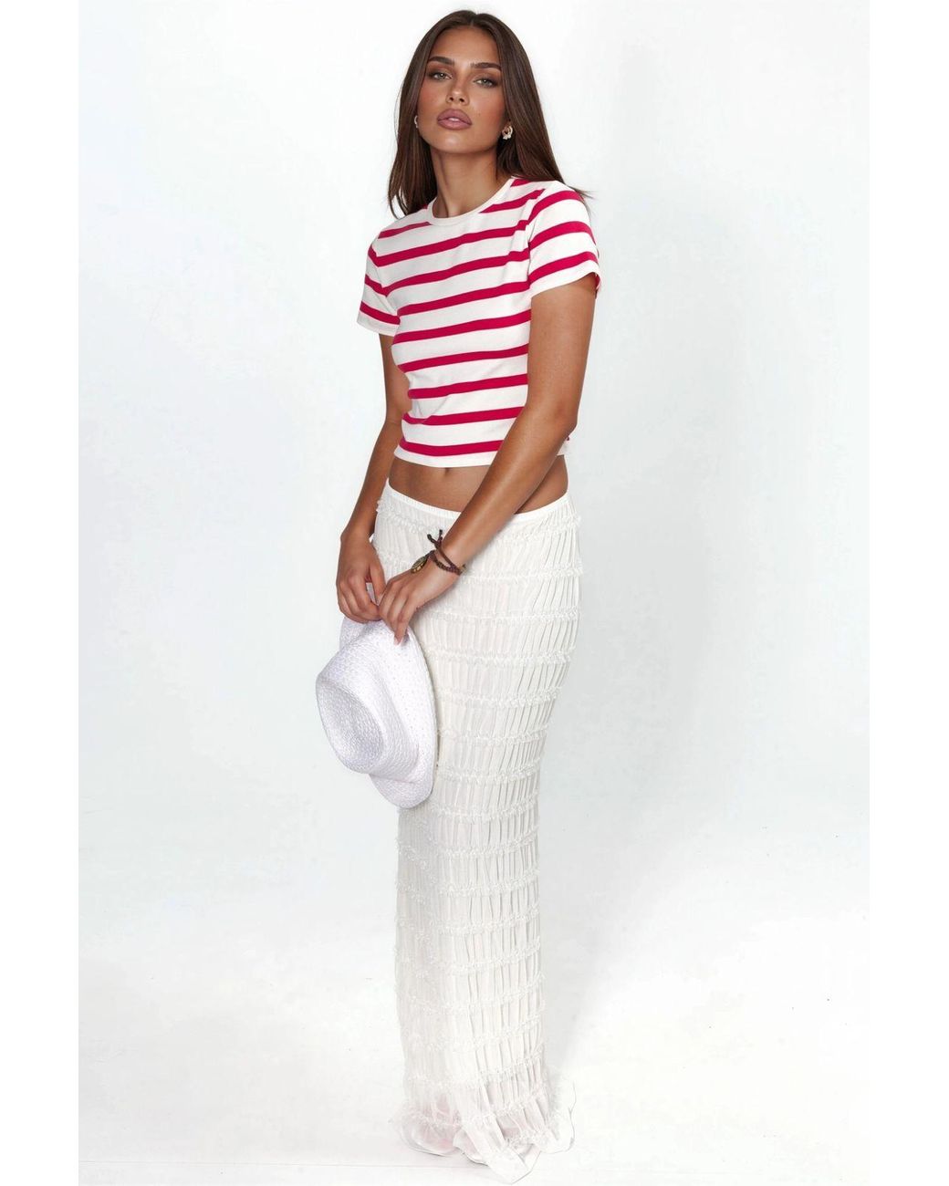 Busem Red Striped Crew Neck Basic T-Shirt