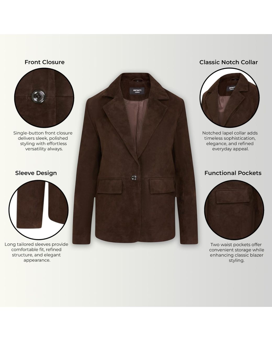 Infinity Leather Brown Soft Goat Suede Blazer Jacket-Kolkata