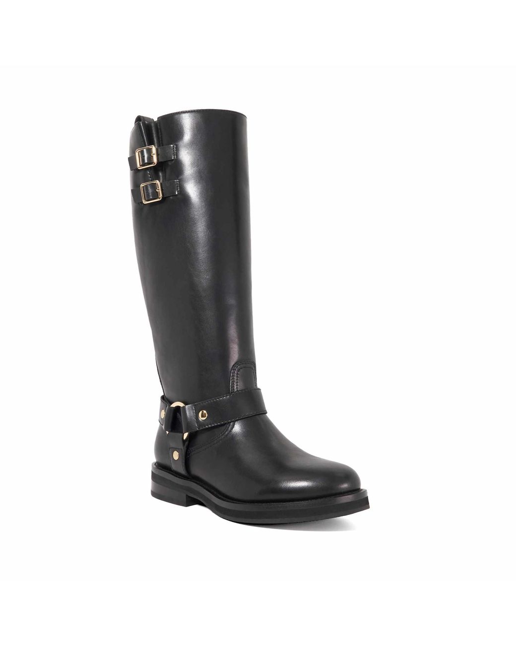 Dune Black Truely Leather Buckle Detail Knee High Boots