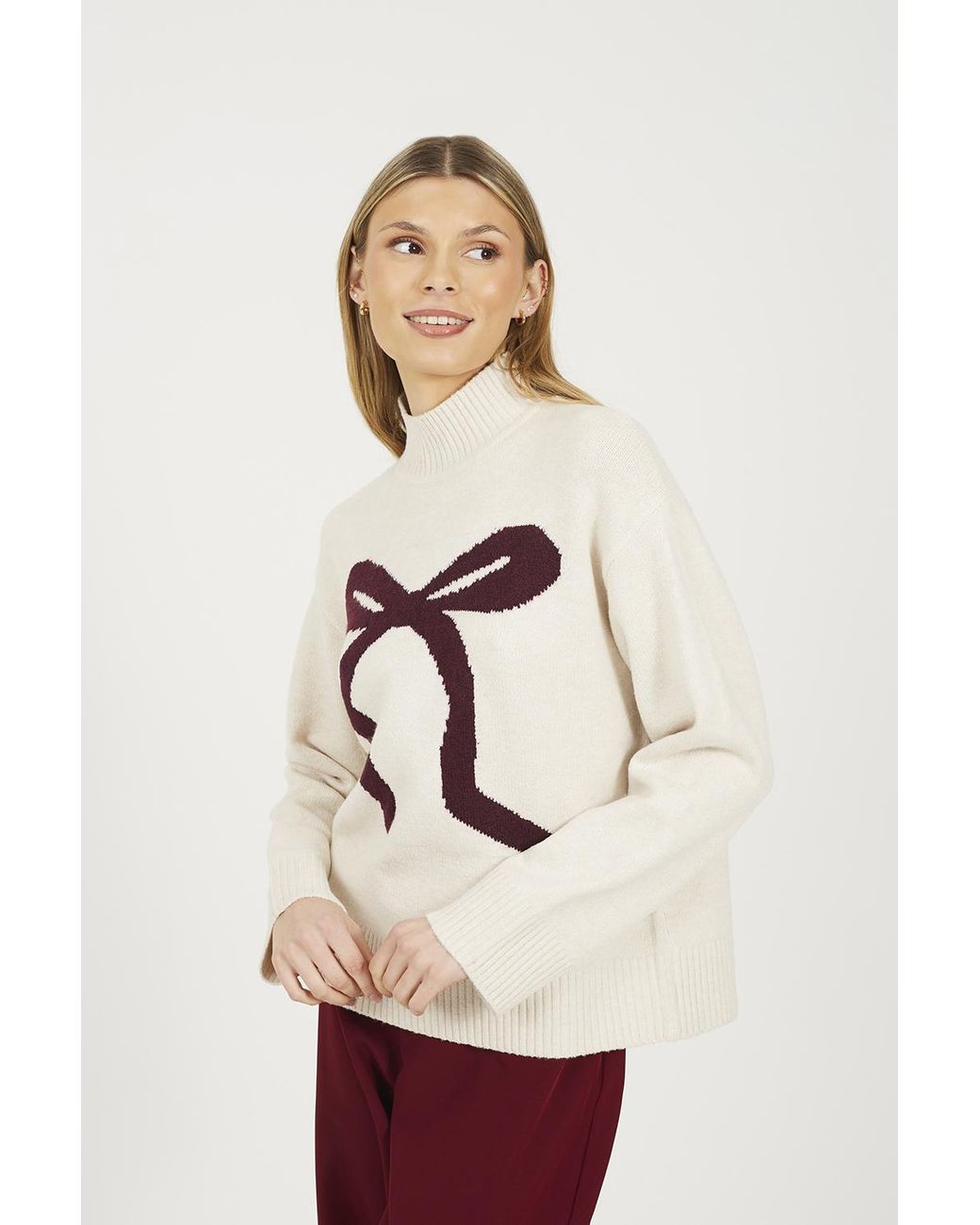 Brave Soul Natural Crew Neck Bow Knitted Jumper