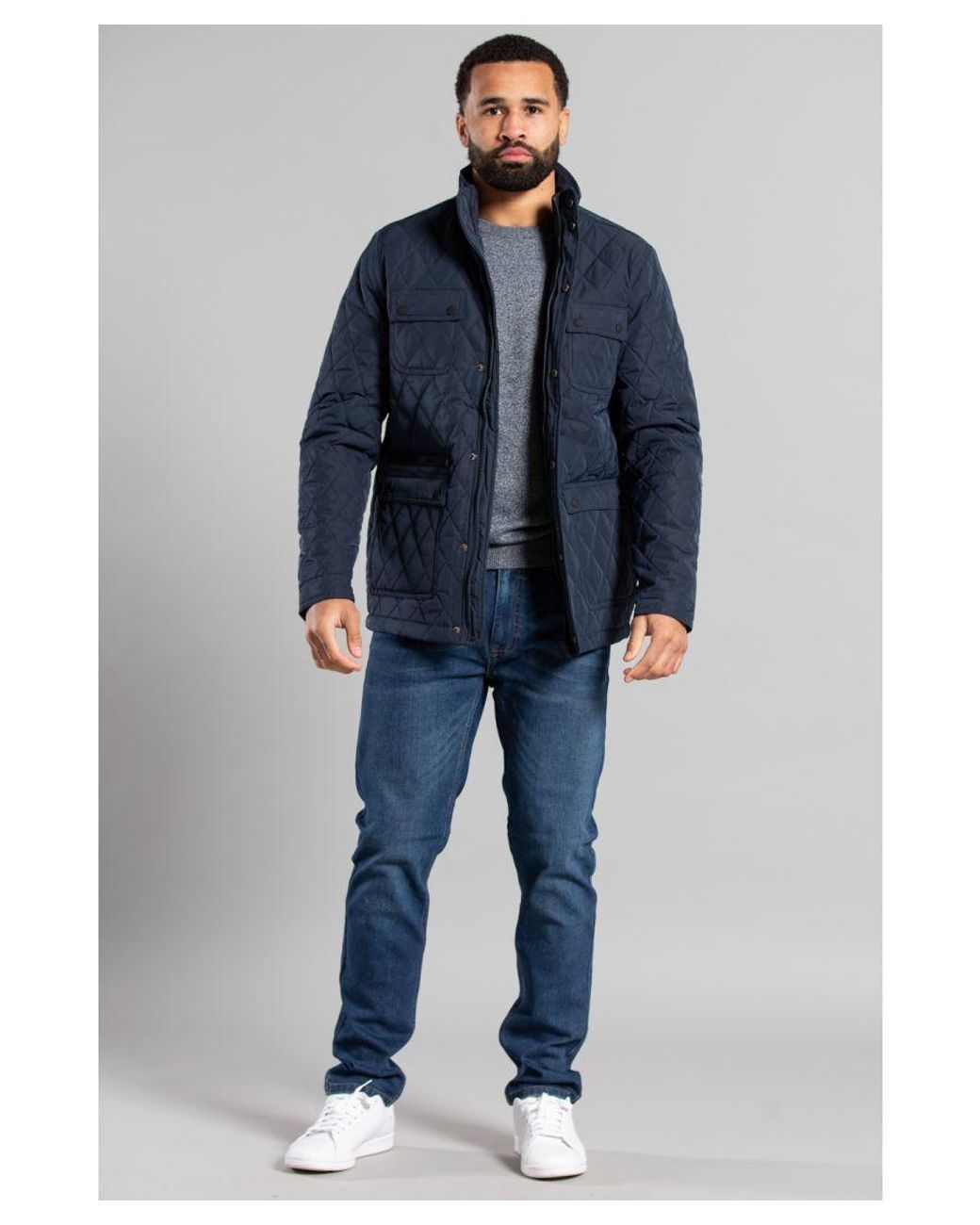 Kensington Eastside Blue Dark Padded Funnel Neck Jacket for men