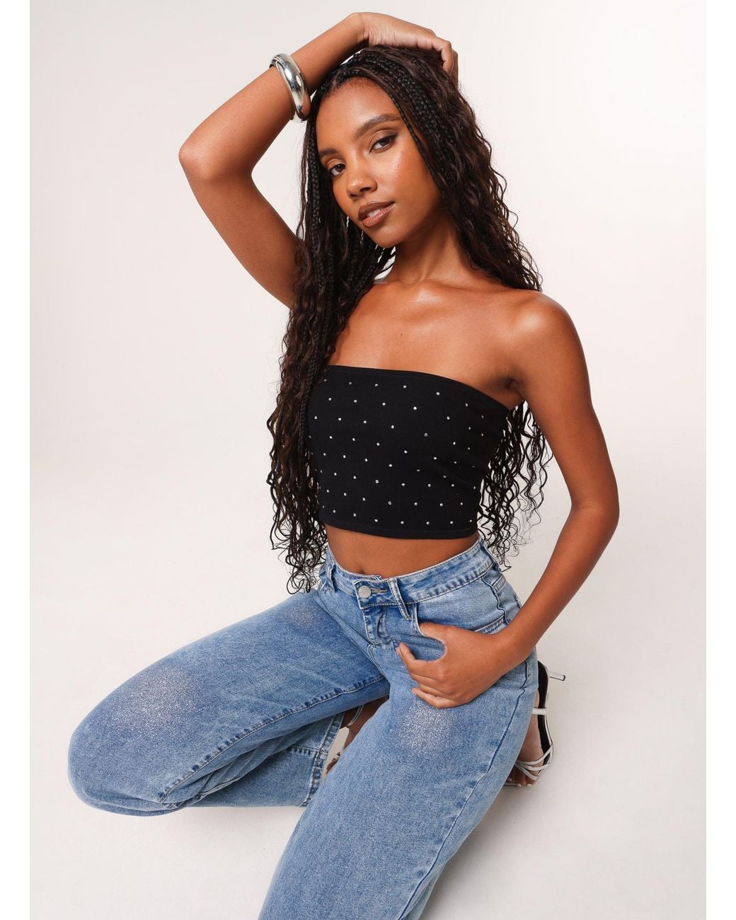 Pink Vanilla Blue Diamante Bandeau Crop Top