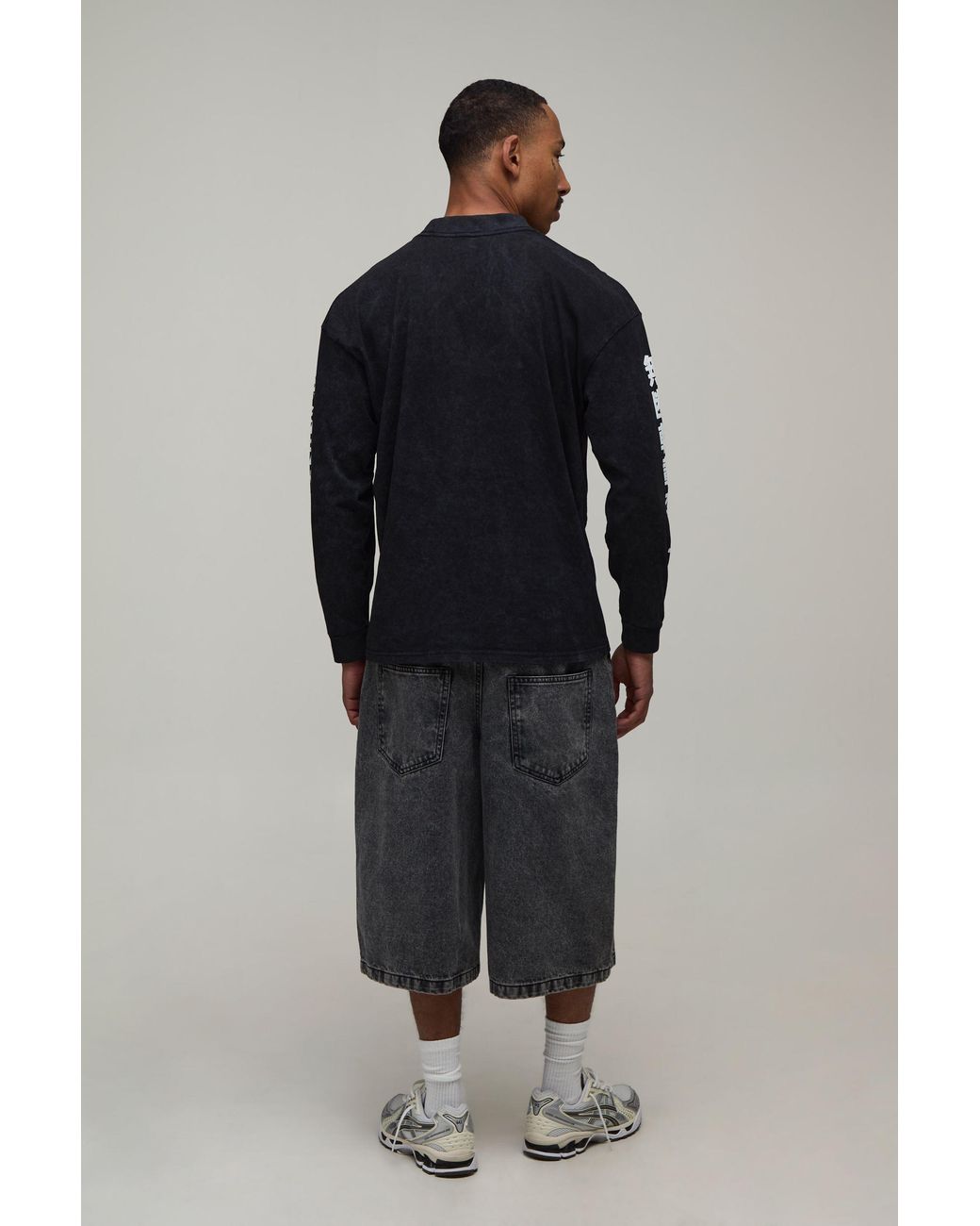 BoohooMAN Black Oversized Tiger Print Washed Long Sleeve T-Shirt for men