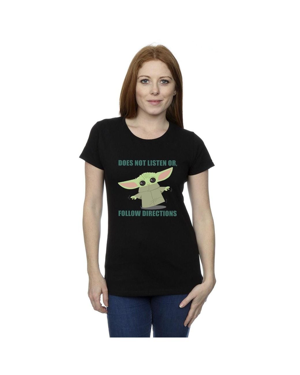 Star Wars Black Ladies The Mandalorian Grogu Does Not Listen Cotton T-Shirt
