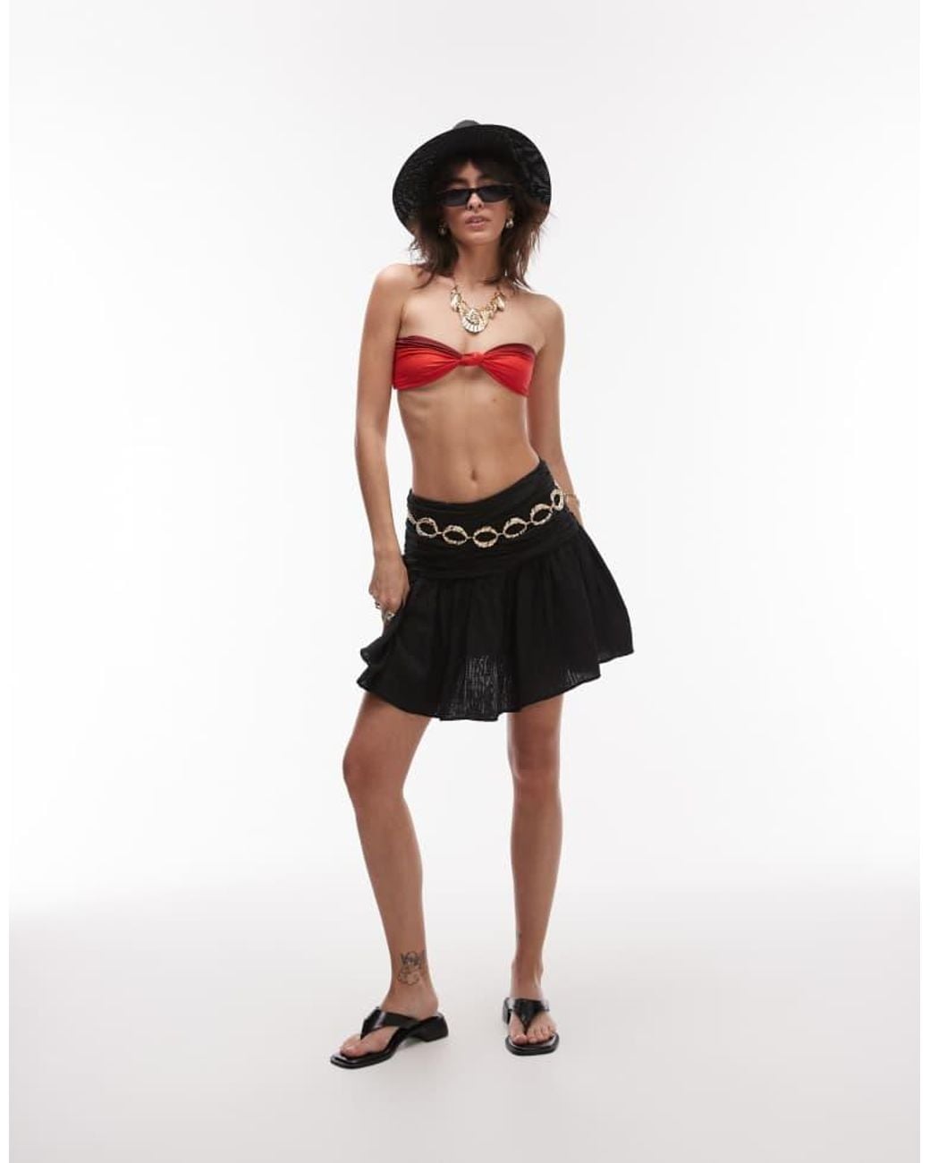 WeWoreWhat Red Ruched Bandeau Bikini Top