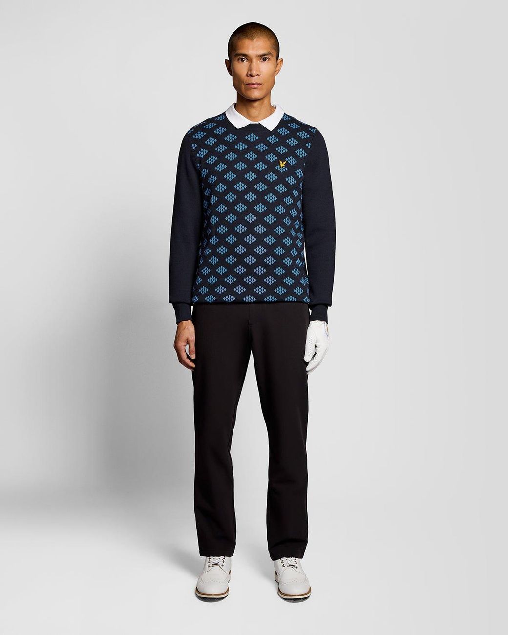 Lyle & Scott Blue Cotton Crew Neck Argyle Jumper