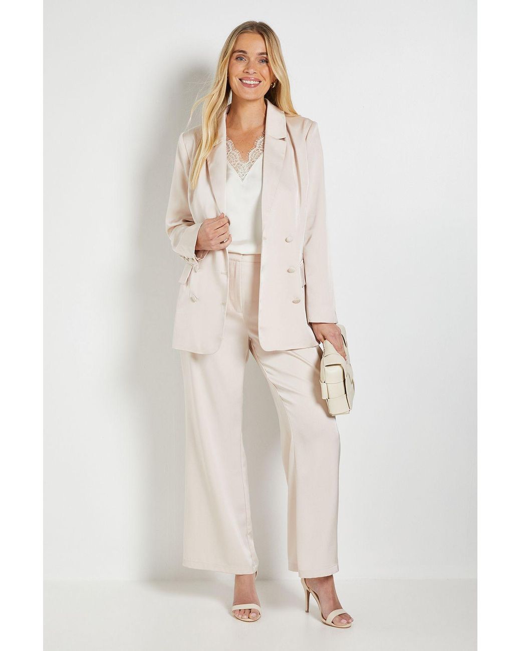 Wallis Natural Petite Satin Double Breasted Blazer Coord