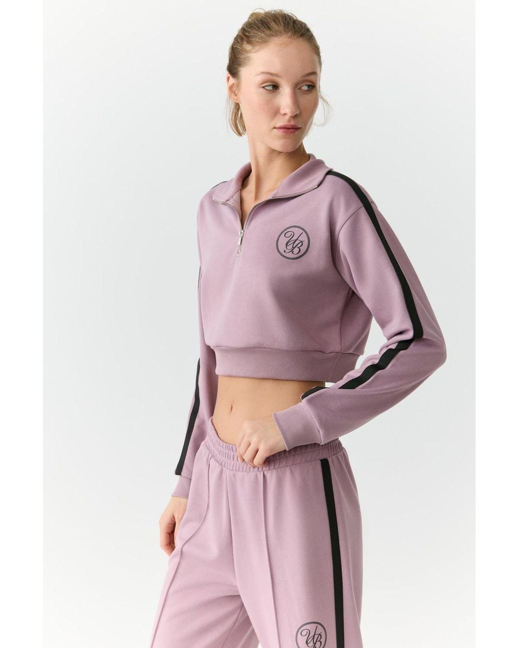 Grimelange Purple Crop Half-Zip Logo Sweatshirt