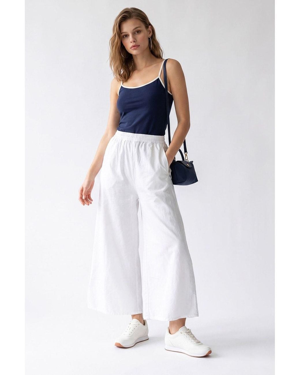 MixRay White Wide-Leg Tencel Ankle-Length Trousers