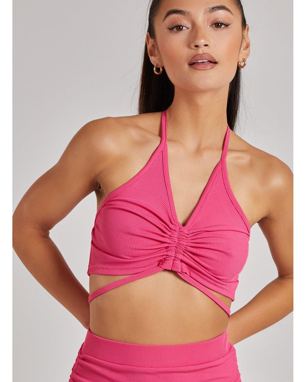 Pink Vanilla Pink Ruched Ribbed Crop Top